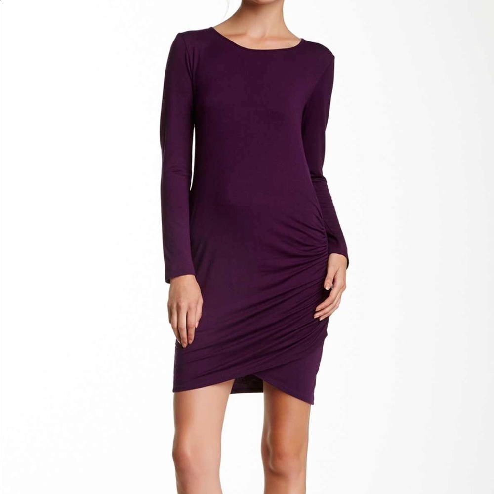 Loveappela Long Sleeve Shirred Midi Dress